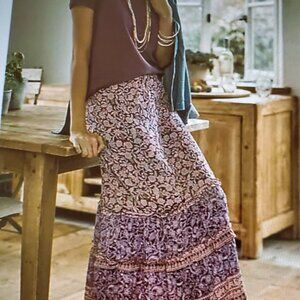 J Jill Mixed-Print Ruffled Mulberry Midi Skirt NWT Size Small